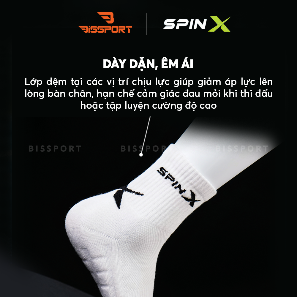 Vớ Thể Thao Pickleball / Tennis SpinX Grip Court Trắng Chính Hãng - Co Giản - Êm Ái - Thoáng Khí - Chống Trượt - Ổn Định